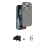 MARSİLYAN™- iPhone 15 Pro Kılıf Kıvılcım Çizgi Serisi - Siyah Bilvis 0.18mm Plus Cam Ekran Koruyucu + Raze Metal Kamera Lens - SH