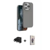 MARSİLYAN™- iPhone 15 Pro Kılıf Kıvılcım Çizgi Serisi - Siyah Bilvis 3D Cam Ekran Koruyucu + Raze Metal Kamera Lens - SH