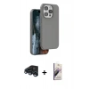 MARSİLYAN™- iPhone 15 Pro Kılıf Kıvılcım Çizgi Serisi - Siyah Bilvis 3D Mat Cam Ekran Koruyucu + Raze Metal Kamera Lens - LT