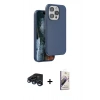 MARSİLYAN™- iPhone 15 Pro Kılıf Kıvılcım Çizgi Serisi - Siyah Bilvis 3D Mat Cam Ekran Koruyucu + Raze Metal Kamera Lens - LT