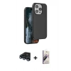 MARSİLYAN™- iPhone 15 Pro Kılıf Kıvılcım Çizgi Serisi - Siyah Bilvis 3D Mat Cam Ekran Koruyucu + Raze Metal Kamera Lens - LT