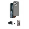 MARSİLYAN™- iPhone 15 Pro Kılıf Kıvılcım Çizgi Serisi - Siyah Bilvis Hayalet Cam Ekran Koruyucu + Raze Metal Kamera Lens - LT