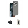 MARSİLYAN™- iPhone 15 Pro Kılıf Kıvılcım Çizgi Serisi - Siyah Bilvis Hayalet Cam Ekran Koruyucu + Raze Metal Kamera Lens - LT