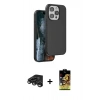 MARSİLYAN™- iPhone 15 Pro Kılıf Kıvılcım Çizgi Serisi - Siyah Buffer Cam Ekran Koruyucu + Raze Metal Kamera Lens - TMGI