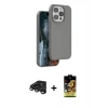 MARSİLYAN™- iPhone 15 Pro Kılıf Kıvılcım Çizgi Serisi - Siyah Buffer Cam Ekran Koruyucu + Raze Metal Kamera Lens - TMGI