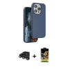 MARSİLYAN™- iPhone 15 Pro Kılıf Kıvılcım Çizgi Serisi - Siyah Buffer Cam Ekran Koruyucu + Raze Metal Kamera Lens - TMGI