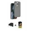 MARSİLYAN™- iPhone 15 Pro Kılıf Kıvılcım Çizgi Serisi - Siyah Buffer Cam Ekran Koruyucu + Raze Metal Kamera Lens - LT