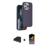MARSİLYAN™- iPhone 15 Pro Kılıf Kıvılcım Çizgi Serisi - Siyah Buffer Hayalet Cam Ekran Koruyucu + Raze Metal Kamera Lens - TMGI