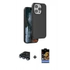 MARSİLYAN™- iPhone 15 Pro Kılıf Kıvılcım Çizgi Serisi - Siyah Buffer Hayalet Cam Ekran Koruyucu + Raze Metal Kamera Lens - LT
