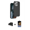 MARSİLYAN™- iPhone 15 Pro Kılıf Kıvılcım Çizgi Serisi - Siyah Buffer Hayalet Cam Ekran Koruyucu + Raze Metal Kamera Lens - TMGI