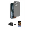 MARSİLYAN™- iPhone 15 Pro Kılıf Kıvılcım Çizgi Serisi - Siyah Buffer Hayalet Cam Ekran Koruyucu + Raze Metal Kamera Lens - TMGI