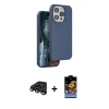MARSİLYAN™- iPhone 15 Pro Kılıf Kıvılcım Çizgi Serisi - Siyah Buffer Hayalet Cam Ekran Koruyucu + Raze Metal Kamera Lens - TMGI
