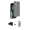 MARSİLYAN™- iPhone 15 Pro Kılıf Kıvılcım Çizgi Serisi - Siyah Polymer Nano Ekran Koruyucu + Raze Metal Kamera Lens - LT