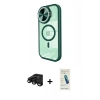 MARSİLYAN™- iPhone 15 Pro Kılıf Kıvılcım Modern Koleksiyonu - Şeffaf Pasifik Cam Ekran Koruyucu + Siyah Raze Metal Kamera Lens