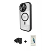 MARSİLYAN™- iPhone 15 Pro Kılıf Kıvılcım Modern Koleksiyonu - Şeffaf Pasifik Cam Ekran Koruyucu + Siyah Raze Metal Kamera Lens