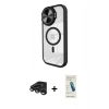 MARSİLYAN™- iPhone 15 Pro Kılıf Kıvılcım Modern Koleksiyonu - Şeffaf Pasifik Cam Ekran Koruyucu + Titanyum Gri Raze Metal Kamera Lens