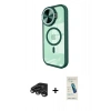 MARSİLYAN™- iPhone 15 Pro Kılıf Kıvılcım Modern Koleksiyonu - Şeffaf Pasifik Cam Ekran Koruyucu + Titanyum Gri Raze Metal Kamera Lens