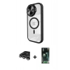 MARSİLYAN™- iPhone 15 Pro Kılıf Kıvılcım Modern Koleksiyonu - Siyah 360 Mat Full Body Arka Koruyucu + Raze Metal Kamera Lens - GS