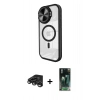 MARSİLYAN™- iPhone 15 Pro Kılıf Kıvılcım Modern Koleksiyonu - Siyah 360 Mat Full Body Arka Koruyucu + Raze Metal Kamera Lens - TMGI