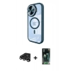 MARSİLYAN™- iPhone 15 Pro Kılıf Kıvılcım Modern Koleksiyonu - Siyah 360 Mat Full Body Arka Koruyucu + Raze Metal Kamera Lens - TMGI