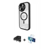 MARSİLYAN™- iPhone 15 Pro Kılıf Kıvılcım Modern Koleksiyonu - Siyah 3D Antistatik Cam Ekran Koruyucu + Raze Metal Kamera Lens - GS