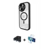 MARSİLYAN™- iPhone 15 Pro Kılıf Kıvılcım Modern Koleksiyonu - Siyah 3D Antistatik Cam Ekran Koruyucu + Raze Metal Kamera Lens - LT