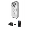 MARSİLYAN™- iPhone 15 Pro Kılıf Kıvılcım Modern Koleksiyonu - Siyah 3D Antistatik Hayalet Cam Ekran Koruyucu + Raze Metal Kamera Lens - TMGI