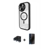 MARSİLYAN™- iPhone 15 Pro Kılıf Kıvılcım Modern Koleksiyonu - Siyah 3D Antistatik Hayalet Cam Ekran Koruyucu + Raze Metal Kamera Lens - LT