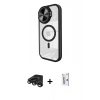 MARSİLYAN™- iPhone 15 Pro Kılıf Kıvılcım Modern Koleksiyonu - Siyah Bilvis 0.18mm Plus Cam Ekran Koruyucu + Raze Metal Kamera Lens - TMGI