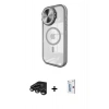 MARSİLYAN™- iPhone 15 Pro Kılıf Kıvılcım Modern Koleksiyonu - Siyah Bilvis 0.18mm Plus Cam Ekran Koruyucu + Raze Metal Kamera Lens - TMGI