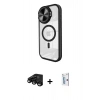 MARSİLYAN™- iPhone 15 Pro Kılıf Kıvılcım Modern Koleksiyonu - Siyah Bilvis 0.18mm Plus Cam Ekran Koruyucu + Raze Metal Kamera Lens - SH