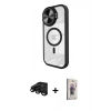 MARSİLYAN™- iPhone 15 Pro Kılıf Kıvılcım Modern Koleksiyonu - Siyah Bilvis 3D Cam Ekran Koruyucu + Raze Metal Kamera Lens - SH