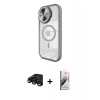 MARSİLYAN™- iPhone 15 Pro Kılıf Kıvılcım Modern Koleksiyonu - Siyah Bilvis 3D Mat Cam Ekran Koruyucu + Raze Metal Kamera Lens - SH