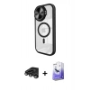 MARSİLYAN™- iPhone 15 Pro Kılıf Kıvılcım Modern Koleksiyonu - Siyah Bilvis 5in1 5D Magic Hayalet Cam Ekran Koruyucu + Titanyum Gri Raze Metal Kamera Lens