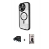 MARSİLYAN™- iPhone 15 Pro Kılıf Kıvılcım Modern Koleksiyonu - Siyah Bilvis Hayalet Cam Ekran Koruyucu + Raze Metal Kamera Lens - LT