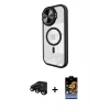 MARSİLYAN™- iPhone 15 Pro Kılıf Kıvılcım Modern Koleksiyonu - Siyah Buffer Hayalet Cam Ekran Koruyucu + Raze Metal Kamera Lens - SH