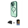 MARSİLYAN™- iPhone 15 Pro Kılıf Kıvılcım Modern Koleksiyonu - Siyah Buffer Hayalet Cam Ekran Koruyucu + Raze Metal Kamera Lens - SH
