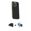 MARSİLYAN™- iPhone 15 Pro Kılıf Kıvılcım Modern Özel Seri - Siyah 3D Antistatik Cam Ekran Koruyucu + Titanyum Gri Raze Metal Kamera Lens