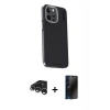 MARSİLYAN™- iPhone 15 Pro Kılıf Kıvılcım Modern Özel Seri - Siyah 3D Antistatik Hayalet Cam Ekran Koruyucu + Raze Metal Kamera Lens - GS
