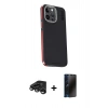 MARSİLYAN™- iPhone 15 Pro Kılıf Kıvılcım Modern Özel Seri - Siyah 3D Antistatik Hayalet Cam Ekran Koruyucu + Titanyum Gri Raze Metal Kamera Lens