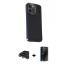 MARSİLYAN™- iPhone 15 Pro Kılıf Kıvılcım Modern Özel Seri - Siyah 3D Antistatik Hayalet Cam Ekran Koruyucu + Titanyum Gri Raze Metal Kamera Lens