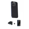 MARSİLYAN™- iPhone 15 Pro Kılıf Kıvılcım Modern Özel Seri - Siyah 3D Antistatik Hayalet Cam Ekran Koruyucu + Raze Metal Kamera Lens - LT