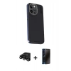 MARSİLYAN™- iPhone 15 Pro Kılıf Kıvılcım Modern Özel Seri - Siyah 3D Antistatik Hayalet Cam Ekran Koruyucu + Raze Metal Kamera Lens - SH