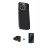MARSİLYAN™- iPhone 15 Pro Kılıf Kıvılcım Modern Özel Seri - Siyah 3D Antistatik Hayalet Cam Ekran Koruyucu + Titanyum Gri Raze Metal Kamera Lens
