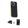 MARSİLYAN™- iPhone 15 Pro Kılıf Kıvılcım Modern Özel Seri - Siyah 3D Antistatik Hayalet Cam Ekran Koruyucu + Raze Metal Kamera Lens - GS