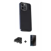 MARSİLYAN™- iPhone 15 Pro Kılıf Kıvılcım Modern Özel Seri - Siyah 3D Antistatik Hayalet Cam Ekran Koruyucu + Raze Metal Kamera Lens - GS