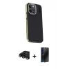 MARSİLYAN™- iPhone 15 Pro Kılıf Kıvılcım Modern Özel Seri - Siyah 3D Antistatik Hayalet Cam Ekran Koruyucu + Raze Metal Kamera Lens - SH