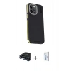 MARSİLYAN™- iPhone 15 Pro Kılıf Kıvılcım Modern Özel Seri - Siyah Bilvis 0.18mm Plus Cam Ekran Koruyucu + Raze Metal Kamera Lens - LT