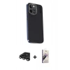 MARSİLYAN™- iPhone 15 Pro Kılıf Kıvılcım Modern Özel Seri - Siyah Bilvis 3D Mat Cam Ekran Koruyucu + Raze Metal Kamera Lens - TMGI