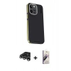 MARSİLYAN™- iPhone 15 Pro Kılıf Kıvılcım Modern Özel Seri - Siyah Bilvis 3D Mat Cam Ekran Koruyucu + Raze Metal Kamera Lens - GS